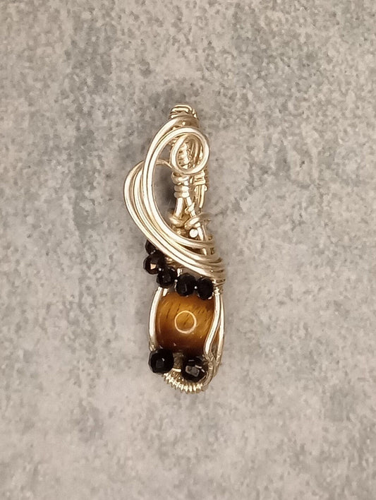 Tigers Eye Pendant | Sterling Silver- Wire Wrapped Handmade Jewelry | Natural Crystal | Boho