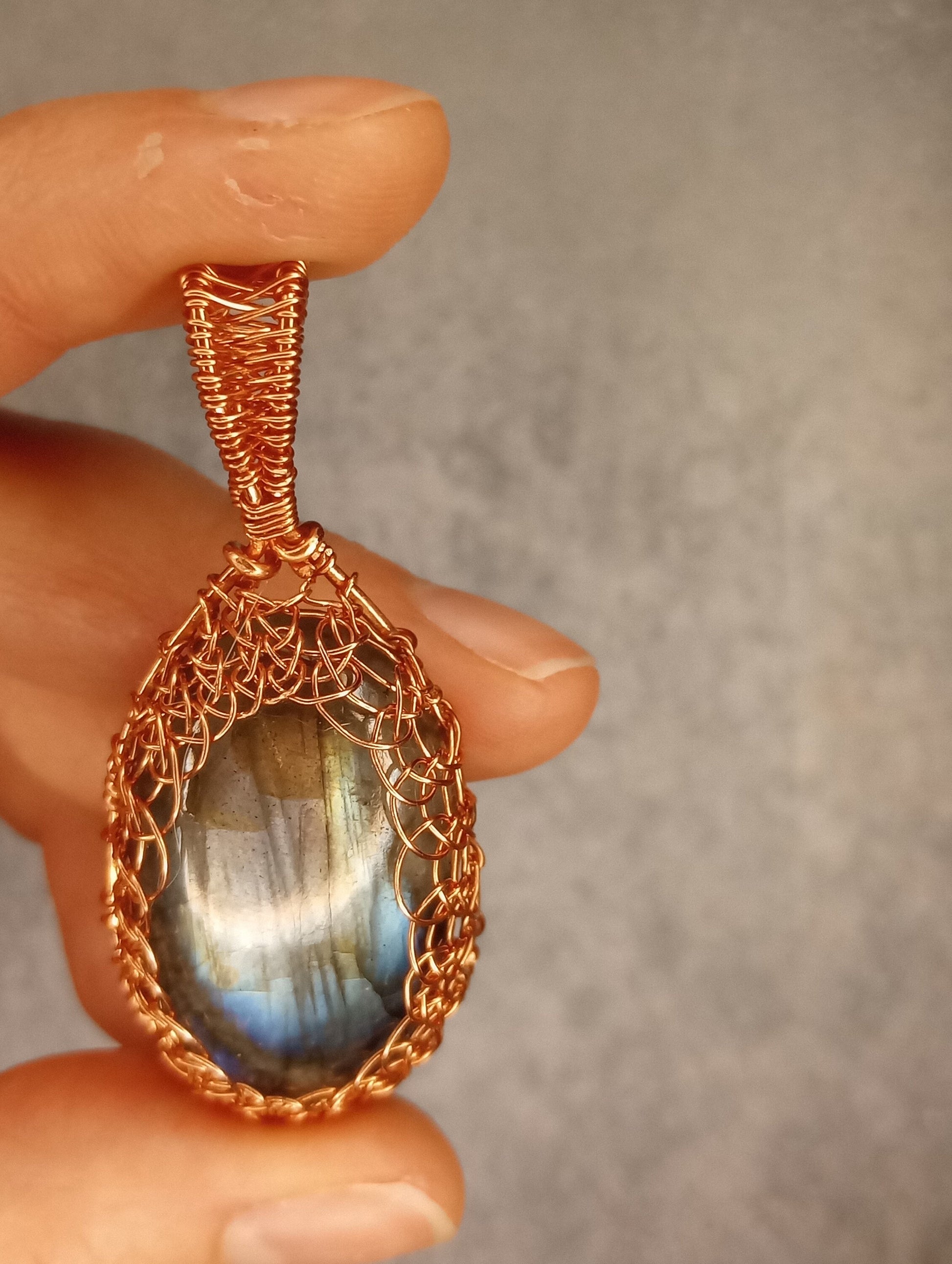 Handmade Labradorite Pendant | Viking Weave, Wire Wrapped in Copper | Wire Wrapped Handmade Jewelry | Natural Crystal | Boho, Statement