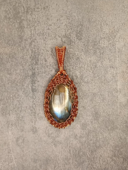 Handmade Labradorite Pendant | Viking Weave, Wire Wrapped in Copper | Wire Wrapped Handmade Jewelry | Natural Crystal | Boho, Statement