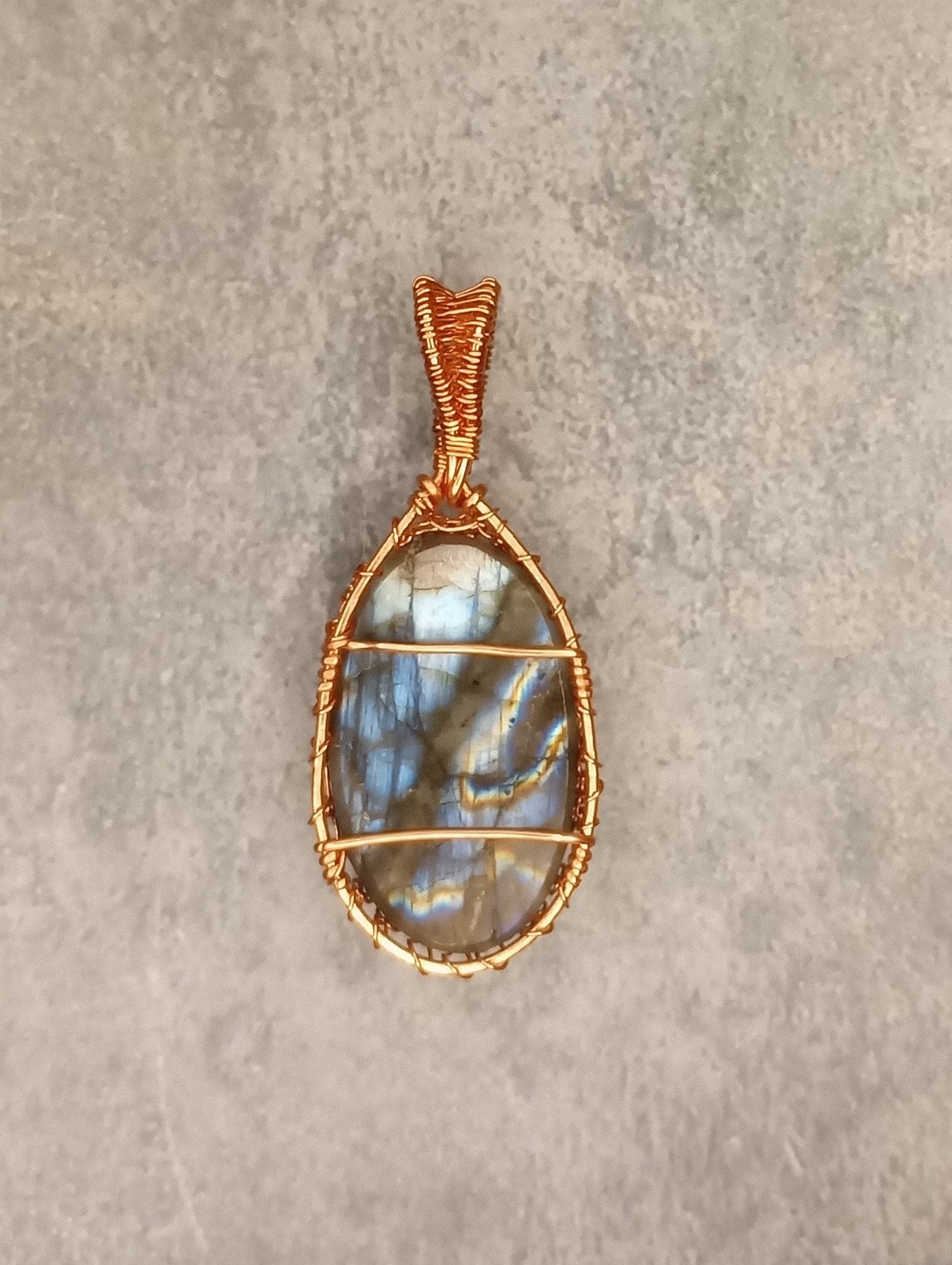 Handmade Labradorite Pendant | Viking Weave, Wire Wrapped in Copper | Wire Wrapped Handmade Jewelry | Natural Crystal | Boho, Statement