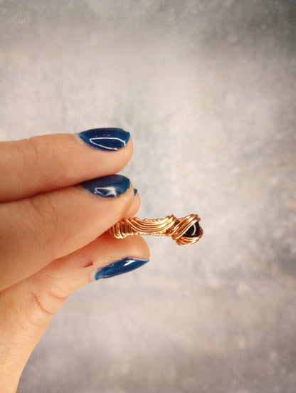 Black Onyx Ring | Copper - Wire Wrapped Handmade Jewelry | Natural Crystal | Minimalist | Size 12