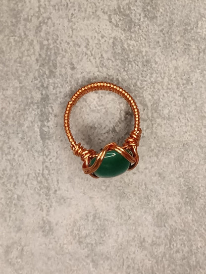 Green Onyx Ring | Copper - Wire Wrapped Handmade Jewelry | Natural Crystal | Statement Ring | Size 9