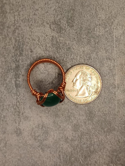 Green Onyx Ring | Copper - Wire Wrapped Handmade Jewelry | Natural Crystal | Statement Ring | Size 9