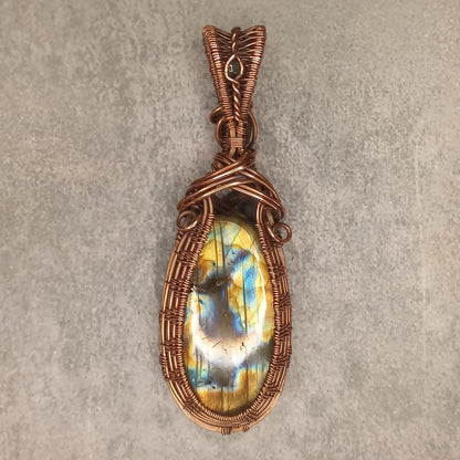 Labradorite Pendant | Copper - Wire Wrapped Handmade Jewelry | Natural Crystal | Boho, Statement