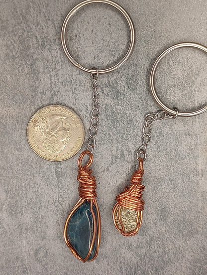 Tumbled Stone Keyring | Copper - Wire Wrapped Handmade Accessory | Natural Crystal | Boho, hippie