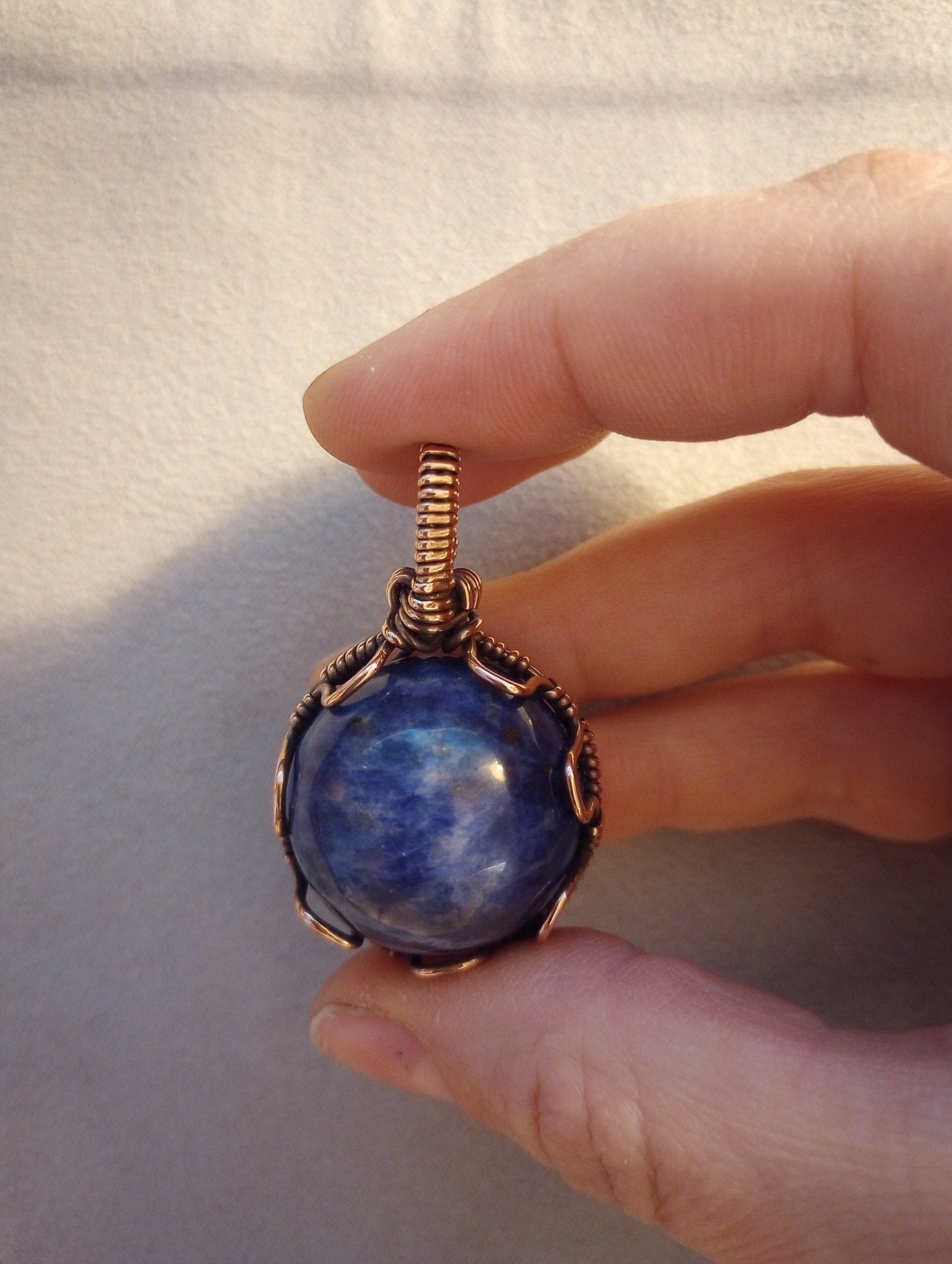 Sodalite Pendant | Copper - Wire Wrapped Handmade Jewelry | Natural Crystal | Boho, Statement