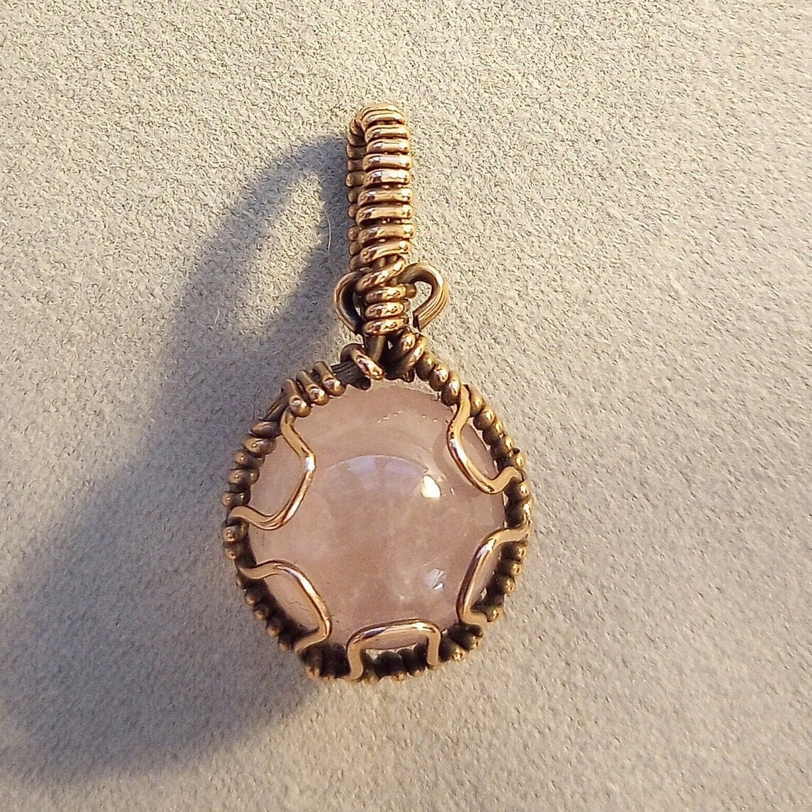 Rose Quartz Pendant | Copper - Wire Wrapped Handmade Jewelry | Natural Crystal | Boho, Statement