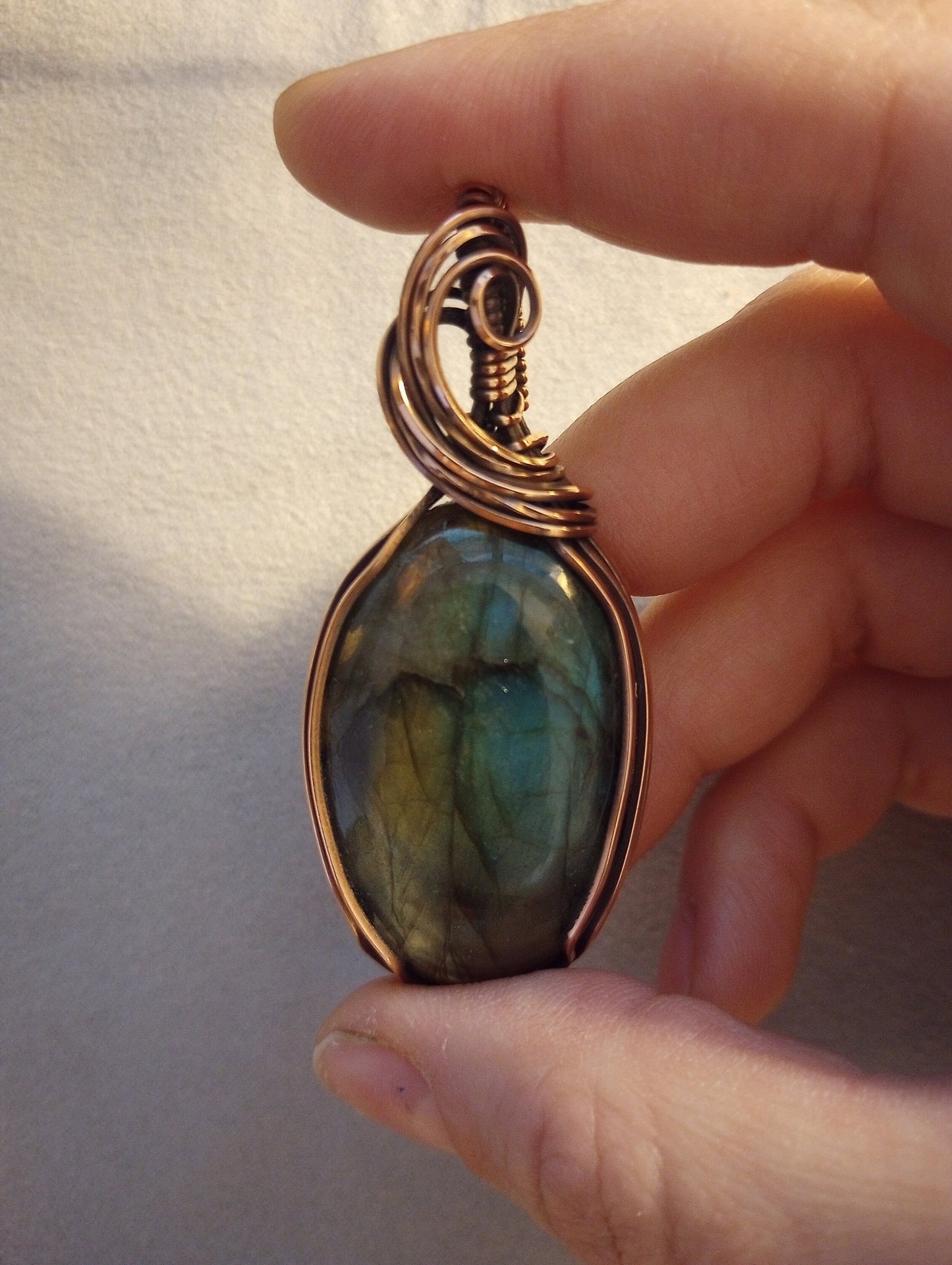 Labradorite Pendant | Copper - Wire Wrapped Handmade Jewelry | Natural Crystal | Boho, Statement