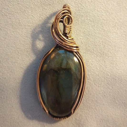 Labradorite Pendant | Copper - Wire Wrapped Handmade Jewelry | Natural Crystal | Boho, Statement