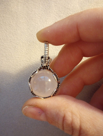 Rose Quartz Pendant | Sterling Silver- Wire Wrapped Handmade Jewelry | Natural Crystal | Boho