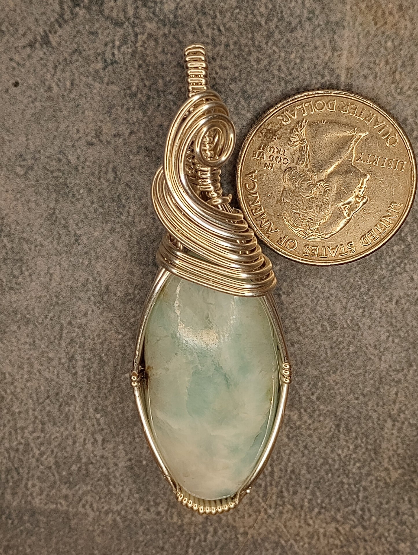 Larimar Pendant | Sterling Silver- Wire Wrapped Handmade Jewelry | Natural Crystal | Boho, Elegant