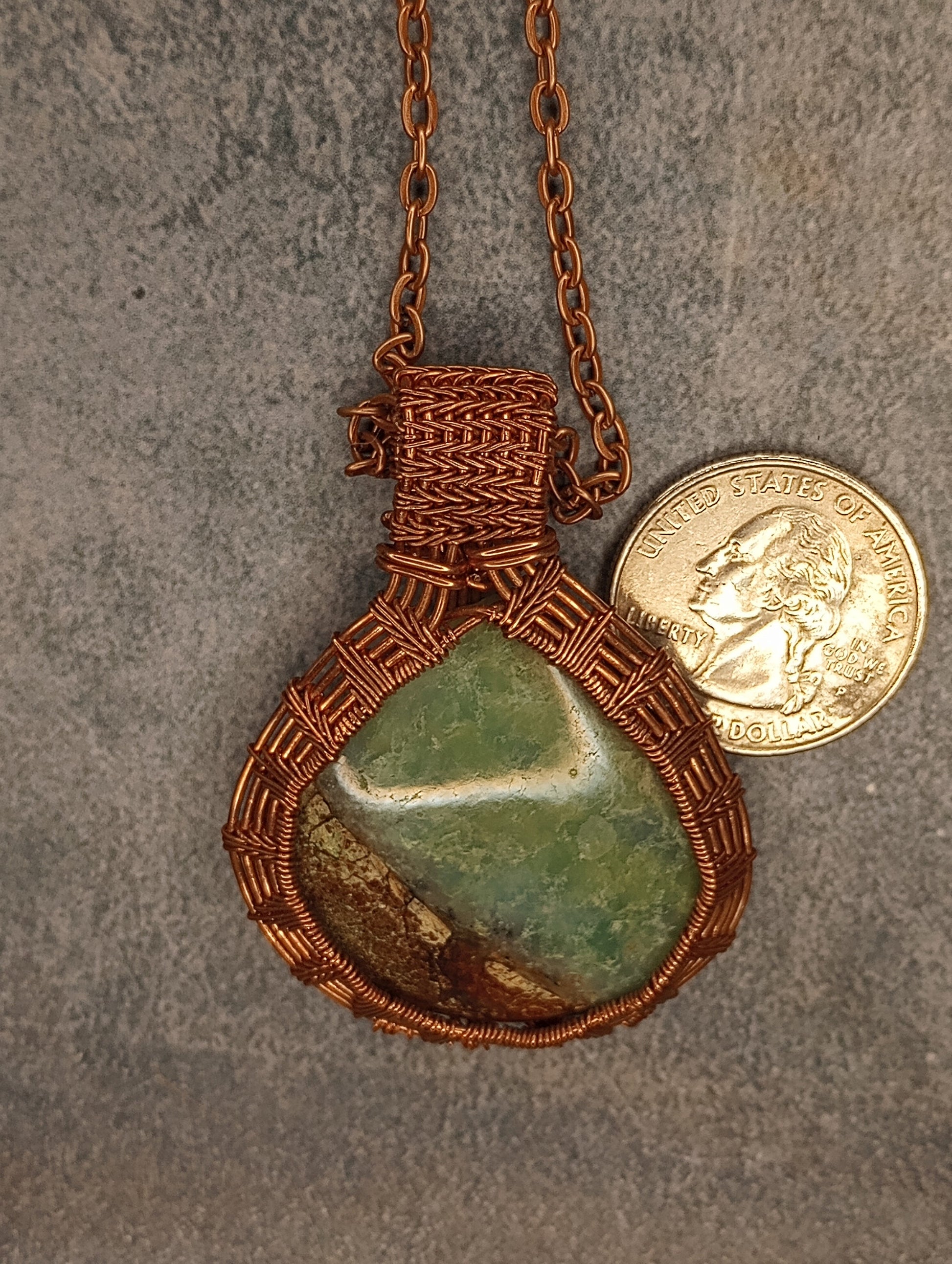 Boulder Chrysoprase Woven Pendant | Copper - Wire Wrapped Handmade Jewelry | Natural Crystal | Boho, Statement