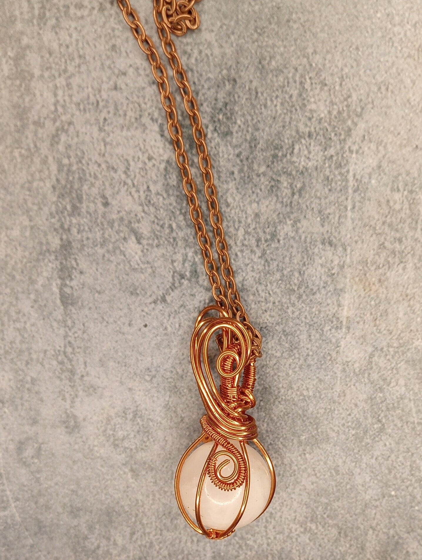 Rose Quartz Wire Wrapped Pendant in Copper, Handmade Jewelry