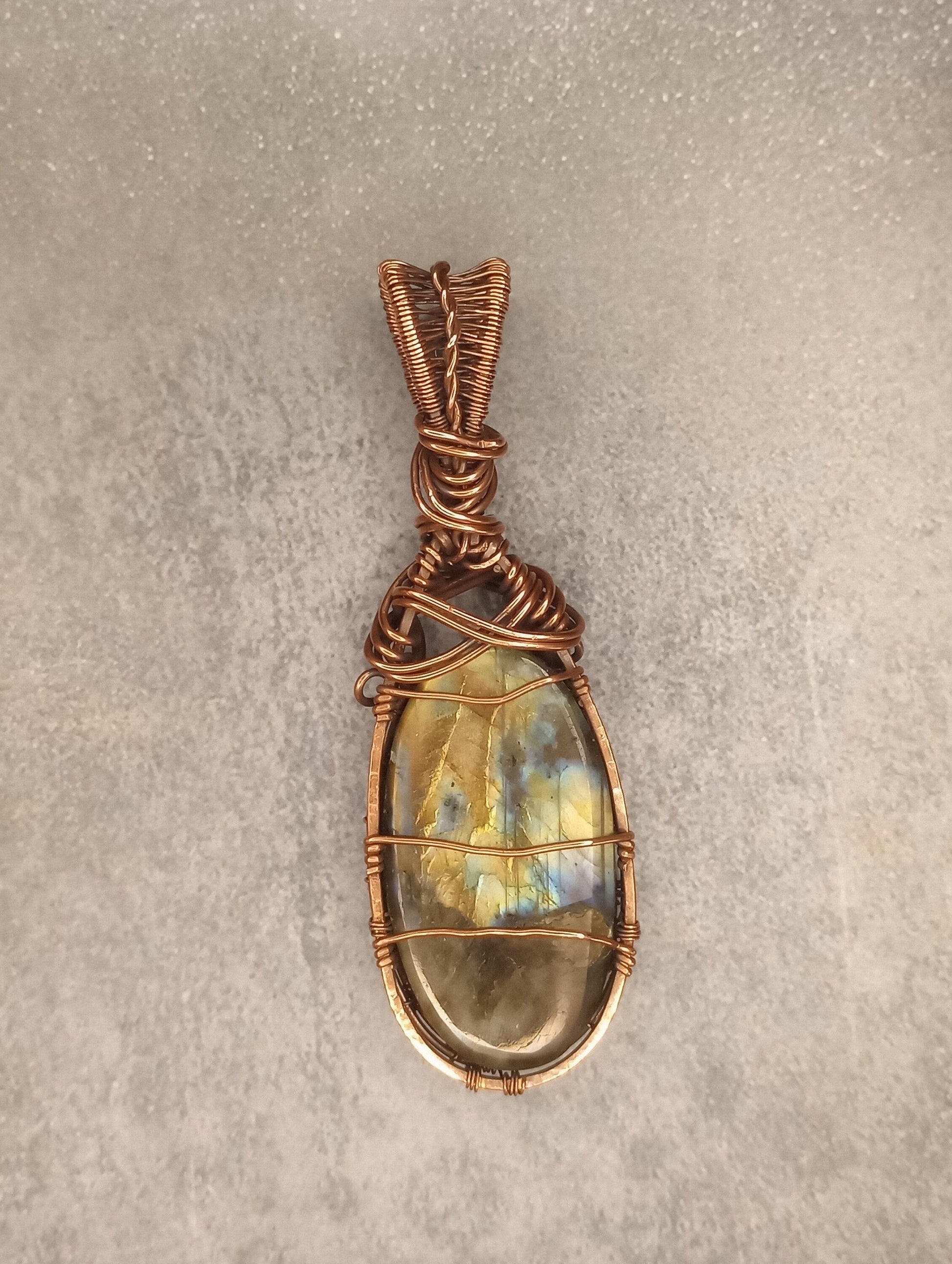 Labradorite Pendant | Copper - Wire Wrapped Handmade Jewelry | Natural Crystal | Boho, Statement