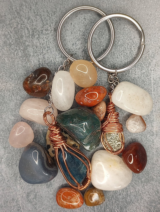 Tumbled Stone Keyring | Copper - Wire Wrapped Handmade Accessory | Natural Crystal | Boho, hippie