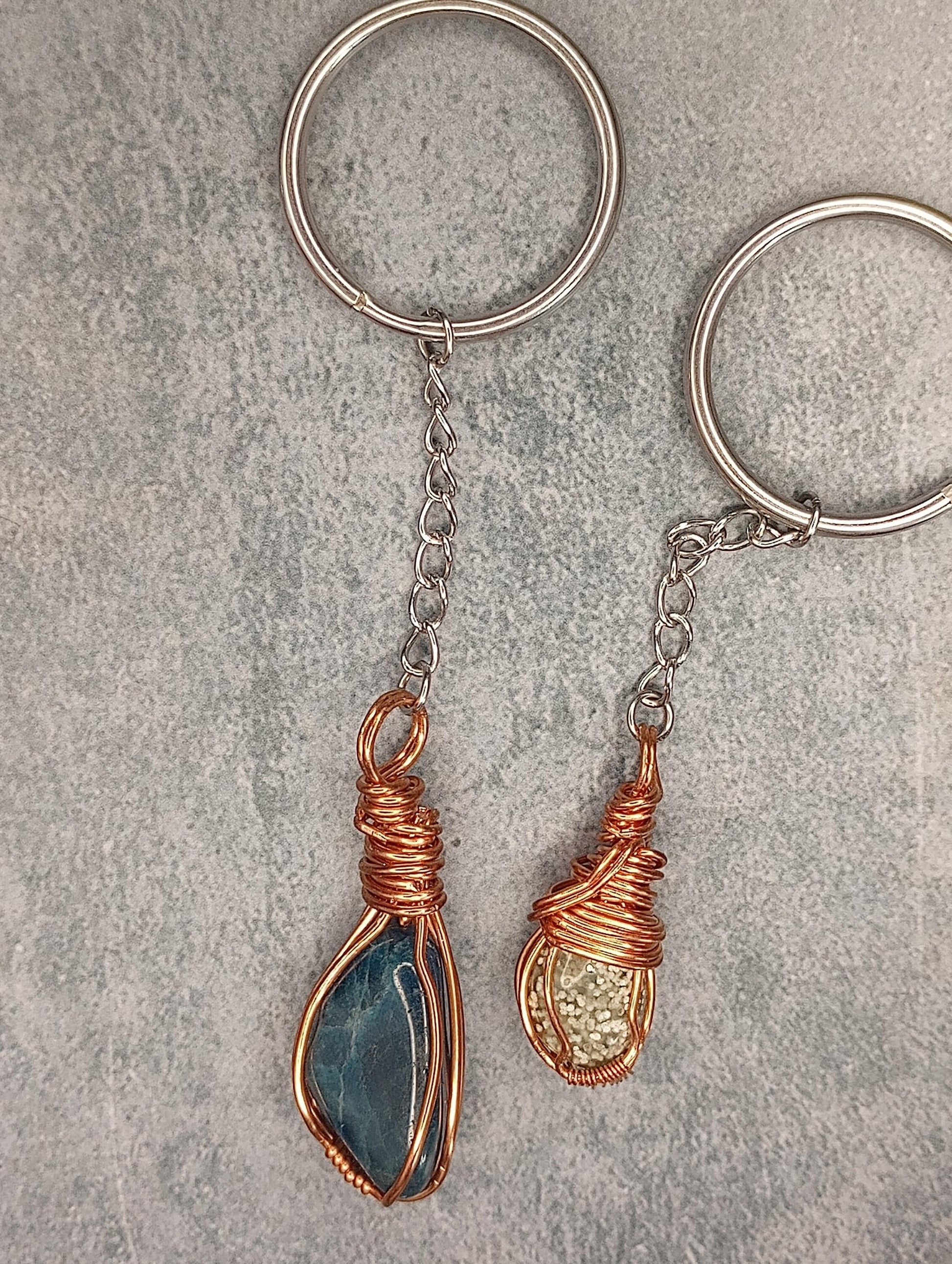 Tumbled Stone Keyring | Copper - Wire Wrapped Handmade Accessory | Natural Crystal | Boho, hippie