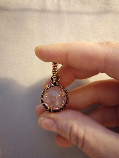 Rose Quartz Pendant | Copper - Wire Wrapped Handmade Jewelry | Natural Crystal | Boho, Statement