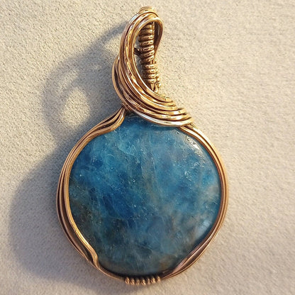 Apatite Pendant | Copper - Wire Wrapped Handmade Jewelry | Natural Crystal | Boho, Statement