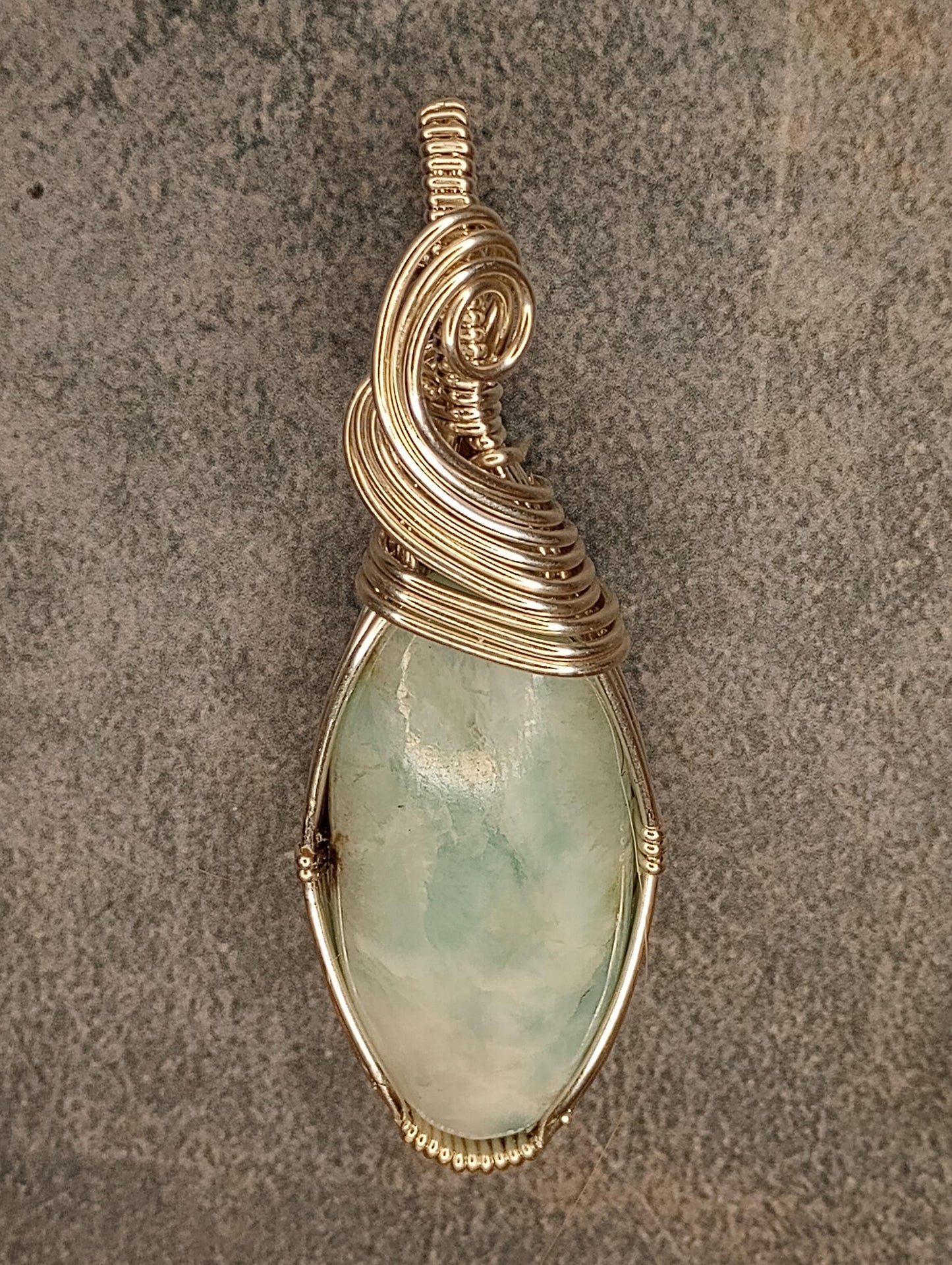 Larimar Pendant | Sterling Silver- Wire Wrapped Handmade Jewelry | Natural Crystal | Boho, Elegant