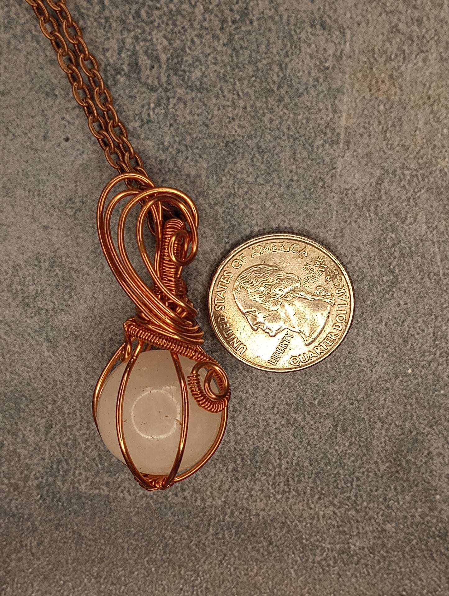 Rose Quartz Wire Wrapped Pendant in Copper, Handmade Jewelry