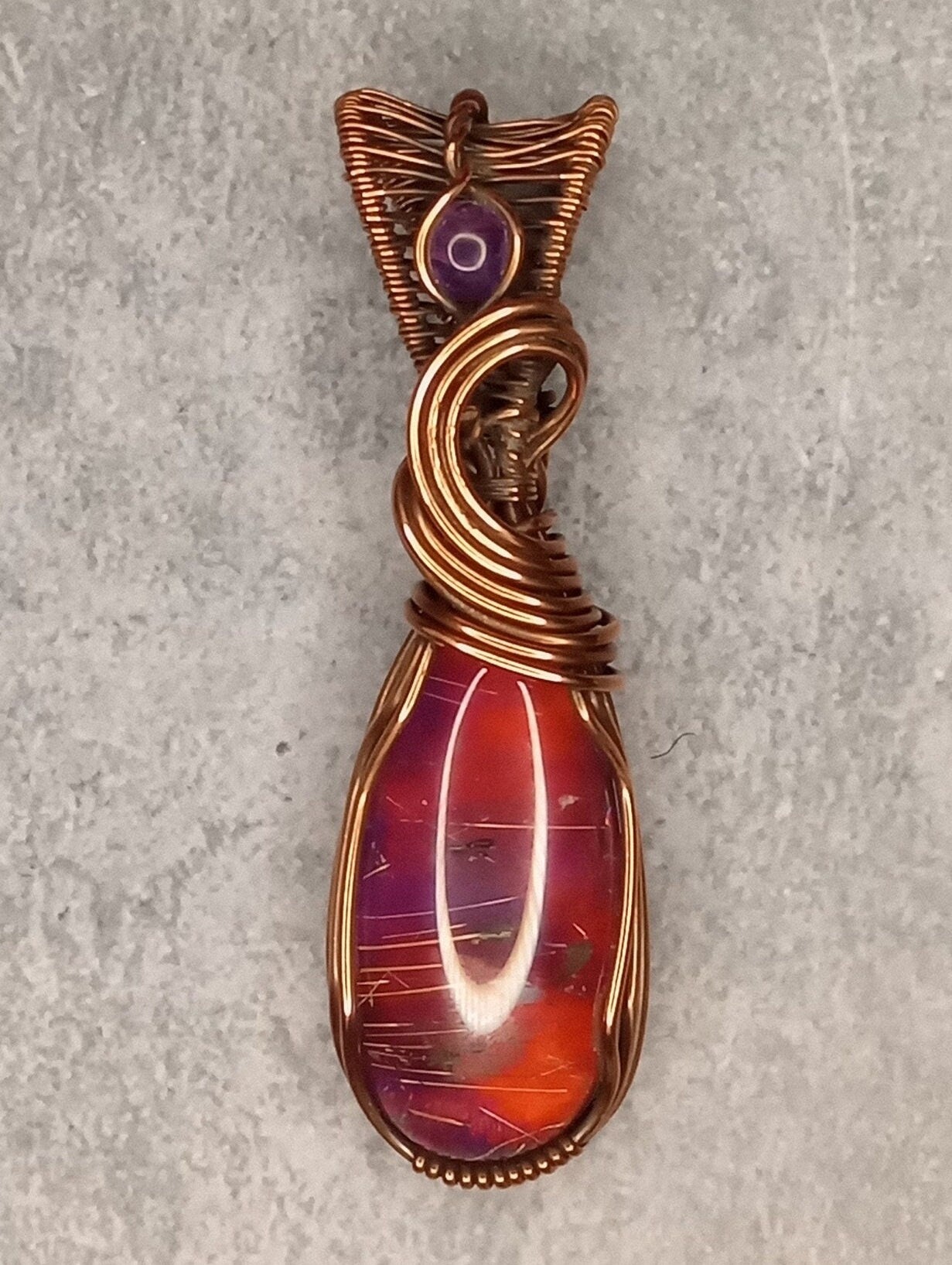 Aurora Opal & Amethyst Pendant | Copper - Wire Wrapped Handmade Jewelry | Boho, Statement