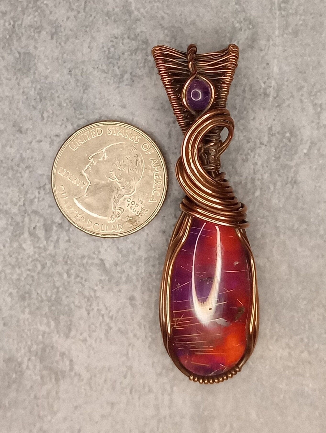 Aurora Opal & Amethyst Pendant | Copper - Wire Wrapped Handmade Jewelry | Boho, Statement